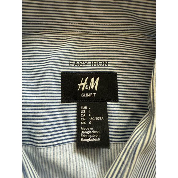 H&M Men's Slim Fit Blue Pinstripe Button Down Shirt Size L Career Office - Picture 2 of 9